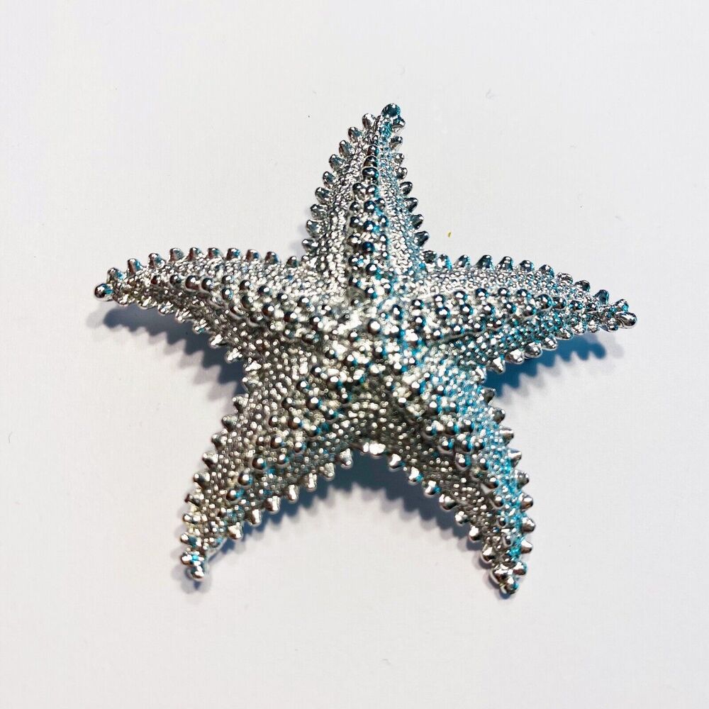 Vintage Pin Brooch 1970'S Silver Tone Textured Starfish Star Fish Beachy Coastal